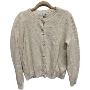 The Tog Shop 100% Cotton Chunky Knit Cardigan Sweater Cream Button Front Large